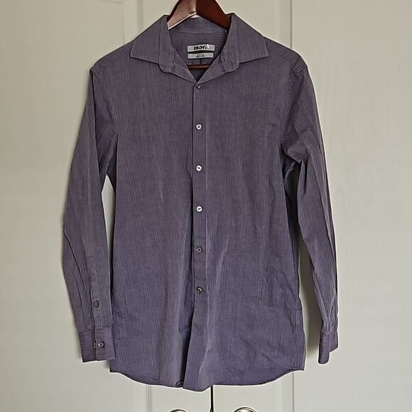 DKNY Men's Slim Fit Long Sleeves Button-Down Cotton Shirt Lavender 15- 32/33 - Picture 1 of 16